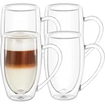 wilmax england Doppelwandige Thermogläser mit Henkel 4er-Set, 500 ml, Gläser Set Kaffeegläser
