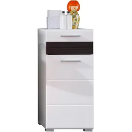 trendteam Mezzo Standschrank 37 x 79 x 31 cm Weiß Hochglanz/Eiche dunkel Massivholz