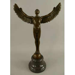 Casa Padrino Luxus Jugendstil Deko Skulptur Icarus Bronze / Schwarz 27 x 12 x H. 40 cm - Bronze Figur mit Marmorsockel - Barock & Jugendstil Bronze Skulpturen