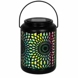 MIJOMA Solar-Laterne 18 cm, Metall schwarz, warmweißes LED-Licht, Mandala-Lichtspiel, Solarpanel mit Auto-Ein/Aus & Tragehenkel – Outdoor-Windlicht für Garten, Balkon & Terrasse