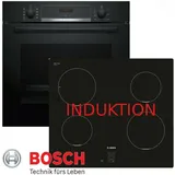 Bosch Herdset Autark Induktion Kochfeld und Backofen Schwarz mit Teleskopauszug. - Schwarz