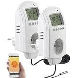 Revolt 2er-Set WLAN-Steckdosen-Thermostate für Heizgeräte, App, Sprachbefehl