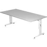 Hammerbacher höhenverstellbarer Schreibtisch lichtgrau rechteckig, C-Fuß-Gestell weiß 200,0 x 100,0 cm