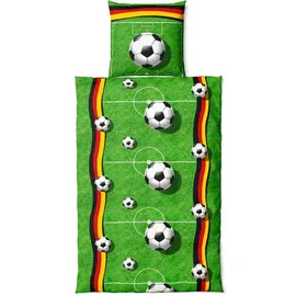 Vertriebsarena Bettgarnitur Fußball Grün 135 x 200 cm + 80 x 80 cm