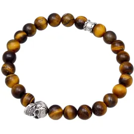 KUZZOI Armband Tigerauge Totenkopf Bead 925 Silber braun 21 cm