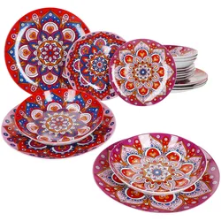 18tlg Tellerset Bayram Rosa Rot 6 Personen Essteller Suppenteller Kuchenteller
