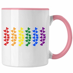 Trendation Tasse Trendation – Regenbogen Tasse Geschenk LGBT Schwule Lesben Transgender Grafik Pride Herzen Flagge rosa