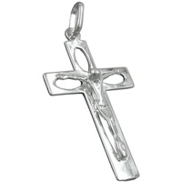 unbespielt Anhänger 29x17mm Kreuz mit Jesus durchbrochen glänzend Silber 925