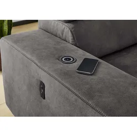 Jockenhöfer GRUPPE Le Mans L-Form elektromotorischer Sitztiefenverstellung (30 cm)", Luxus-Microfaser Lederoptik Ottomane beidseitig grau/anthrazit