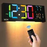 Shinkuro 16.2" Digitale Wanduhr - 8 Farben, Große Uhr Mit Temperatur, Uhrzeit Und Datum - 24/12 Stunden Anzeige Für Wohnzimmer, Büro, Fitnessstudio