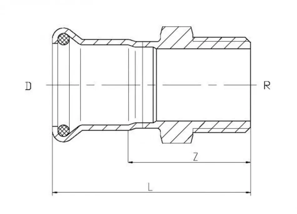 Sanpro Edelstahl Pressfitting M-Kontur Übergangsstück AG, Größe 35 x 1 1/4
