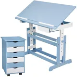 Tectake tectake® Schreibtisch, und Rollcontainer mit 6 Schubladen, Tischplatte neigbar und 7-fach höhenverstellbar, 63 bis 94 cm, pflegeleicht