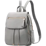 DIRRONA Rucksack Damen Beiläufig Diebstahlschutz Daypack Reise Wasserdicht Rucksack Schule Büro Geschäftsreise PU Leder Mittel Damen Rucksack Grau