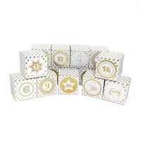 Frau Wundervoll DIY Adventskalender Vorfreude zum Befüllen,Faltschachtelnv gold Sterne 7x7x7cm (gefaltet), XL Ziffern gold/Weihnachten,Aufkleber,Würfelbox,Faltve...