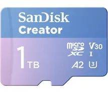 SanDisk Creator microSDXC UHS-I Speicherkarte 1 TB + Adapter (Für Smartphones, Kameras und Drohnen, 5.3K & 4K, A2, C10, V30, U3, bis zu 190 MB/s Übertragung, inkl. 3 Monate Adobe Lightroom)