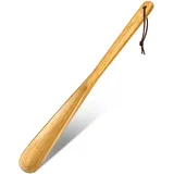 ZOMAKE Schuhanzieher aus Holz Lang - 40cm Holzschuhlöffel Design Damen Herren Schuhlöffel Langer Stabil,Schuhlöffel mit Hängendem Seil für Senioren Kinder(Gelb)