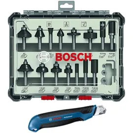 Bosch Fräser-Set, 15-teilig, inklusive gratis Cuttermesser