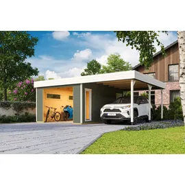 Lasita Maja Einzelgarage Bahamas 6,80 x 5,60 m grün mit Seitenwand und Pfostenanker