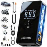 Luftpumpe Elektrisch Akku Kompressor Luftpumpe, MOONCOOL Reifenpumpe 150 PSI 12V 6000mAh akku Luftpumpe Auto mit Manometer, Auto-Ladekabel, Powerbank, Auto Off, LED, für Auto Fahrrad Motorrad Bälle