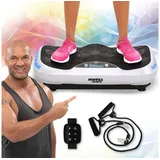 Miweba Sports Vibrationsplatte Profi Vibrationsboard MV300 inkl. Armband Fernbedienung - 4D-Vibration, 800 W, 16 Intensitätsstufen, (LED-Display, 120 kg max. Benutzergewicht, 4D-Wave-Vibration, 3 vordefinierte Trainingsprogramme, drei Vibrationszonen, Bluetooth, 2 Motoren, Power Ropes, extra große Trittfläche, Transportrollen, Transportgriff, LED Beleuchtung, 50 Hz, Ganzkörpertraining, Fettverbrennung, Trainingsgerät, Sportgeräte Fitnessgeräte für Zuhause, 3 tlg), 3 J. Garantie - Fitnessgerät Vibrationstrainer Sportgerät weiß