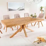 Massiver Esstisch BANDA 160cm natur recycelte Pinie Mikado-Gestell