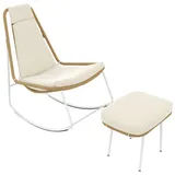 SOFTWEARY Schaukelstuhl mit Hocker, Schaukelsessel, Relaxsessel, Relaxstuhl, Gartenstuhl beige
