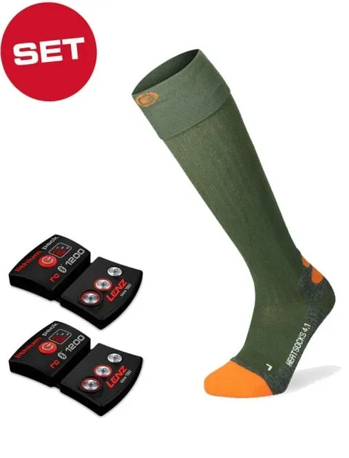 LENZ HEAT 4.1 Socken 2026 green/orange inkl. LITHIUM RCB 1200 Pack - 42-44