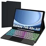 ROOFEI Galaxy Tab A9+/A9 Plus Hülle mit Tastatur: 11 Zoll Galaxy Tab A9+ Abnehmbar Tastatur mit Touchpad & 3-Zozen-7-Farbige Beleuchtung - Kabellose Deutsches QWERTZ-Layout Tastatur Tab A9 Plus 2023