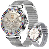 Smartwatch für Damen und Herren (Anrufe annehmen/wählen), Smartwatch-Fitnesstracker für Android/iPhone, 3,23 cm Aktivitätstracker mit Kalorien - Silber