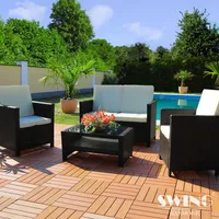 Rattan Lounge Sitzgruppe für 4 Personen Sitzgarnitur Gartenmöbel Set Polyrattan Sofa Garnitur Miami - schwarz - Schwarz