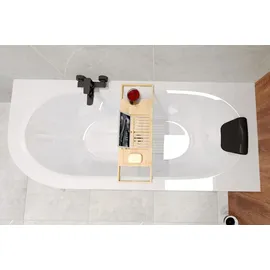 Besco BADLAND Eckbadewanne Rechteck Badewanne Avita RECHTS 170x75 mit Ablaufgarnitur und Füßen + Badkissen Schwarz KODI | BADLAND AVITA - Schwarz/Weiß