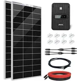 ECO-WORTHY 400W Solarpanel Kit:2 * 195W 12V Bifacial Solarpanel + 40A MPPT Solarladeregler + 5m Solarkabel + Z-Befestigungsklammern für Wohnmobil,Wohnwagen,Haushalt und Off-Grid-System