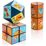 3D-Zauberwürfel-Set, Star Cube verwandelt Puzzle-Würfel für Wald, Dinosaurier, Meereskreaturen-Thema für Kinder und Erwachsene (3 Packs)