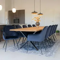 Essgruppe 10 Personen Tisch 300x100 cm Samt Bezüge Blau (elfteilig)