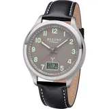 REGENT Herren Funkuhr Titan Analog-Digital mit Lederband 1501565