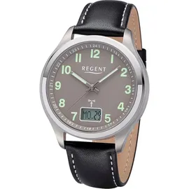 REGENT Herren Funkuhr Titan Analog-Digital mit Lederband 1501565