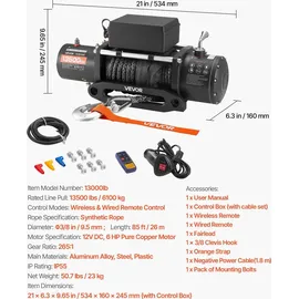 Vevor Seilwinde Kunststoff/Stahl 6100 kg 26 m schwarz