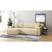 INOSIGN Ecksofa Winton Cordsofa / Schlafsofa 253 cm, Cord, Recamiere wechselbar, Schlaffunktion (130/208cm), Bettkasten beige|weiß
