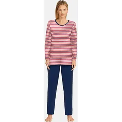 Pyjama GÖTZBURG "Herbstblume", Damen, Gr. 46 (XXXL), rot (rot, mittel, ringel), Single Jersey, Obermaterial: 80% Baumwolle, 20% Polyester, gestreift, casual, bequem lang, Rundhals, Langarm, Homewear-Sets, Langarm, Rundhalsausschnitt, Oberteil gestreift