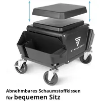 STAHLWERK Werkstatthocker mit Schublade 2 Seitenfächer Traglast 135 kg