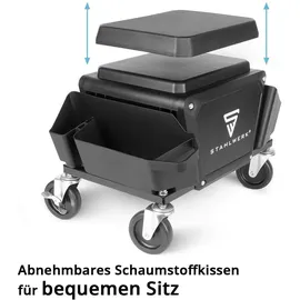 STAHLWERK Werkstatthocker mit Schublade 2 Seitenfächer Traglast 135 kg