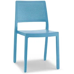 Hellblaue Stühle „Emi“. Stapelbare Möbel für Terrasse, Innen- und Außenbar, Restaurant und Cafeteria.