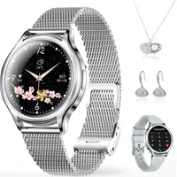 Smartwatch, Fitness Tracker Uhr für Damen mit Anruffunktion Smartwatch, Mit Halskette und Ohrringen - Schwarz