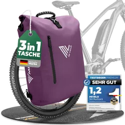 3in1 Fahrradtasche & Rucksack wasserdicht 20L "PRIMUS" - Flieder - 3 in 1 Fahrradtaschen,Bestseller,oft gekauft,rabatt