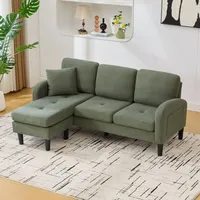 Merax L-Form Ecksofa mit Chaiselongue, 3-Sitzer Sofa mit Samt-Cord und Massivholzrahmen, modulares Wohnzimmersofa mit Kunststoffbeine, Grün - Grün