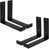 ML-Design 4 Stück Regalhalterung 20x4x14 cm Schwarz Metall 8 Zoll L-Form