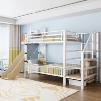Hochbett 90×200 Cm, Einzelbett Mit Stauraum, Regale, Rutsche Und Treppe, Ohne Matratze, Aus Metall, Weiß