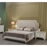 JVmoebel Komplettschlafzimmer Doppelbett mit Nachttischen in Weiß aus robustem Stoff, (3-tlg., Bett, 2xNachttische), Made in Europe weiß