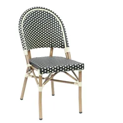 METRO PROFESSIONAL Stapelstuhl, Alu/Polyrattan, Bambus Optik, schwarz/beige