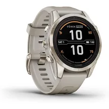 Garmin Fenix 7S Pro Sapphire Solar beige/softgold mit Silikonarmband hellgrau